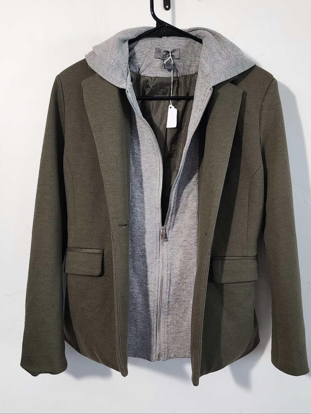 Olive Green Blazer with Grey Zip Hoodie Insert